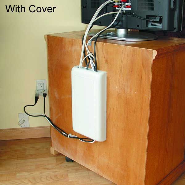 WireMate Cord Organizer behind TV stand application image